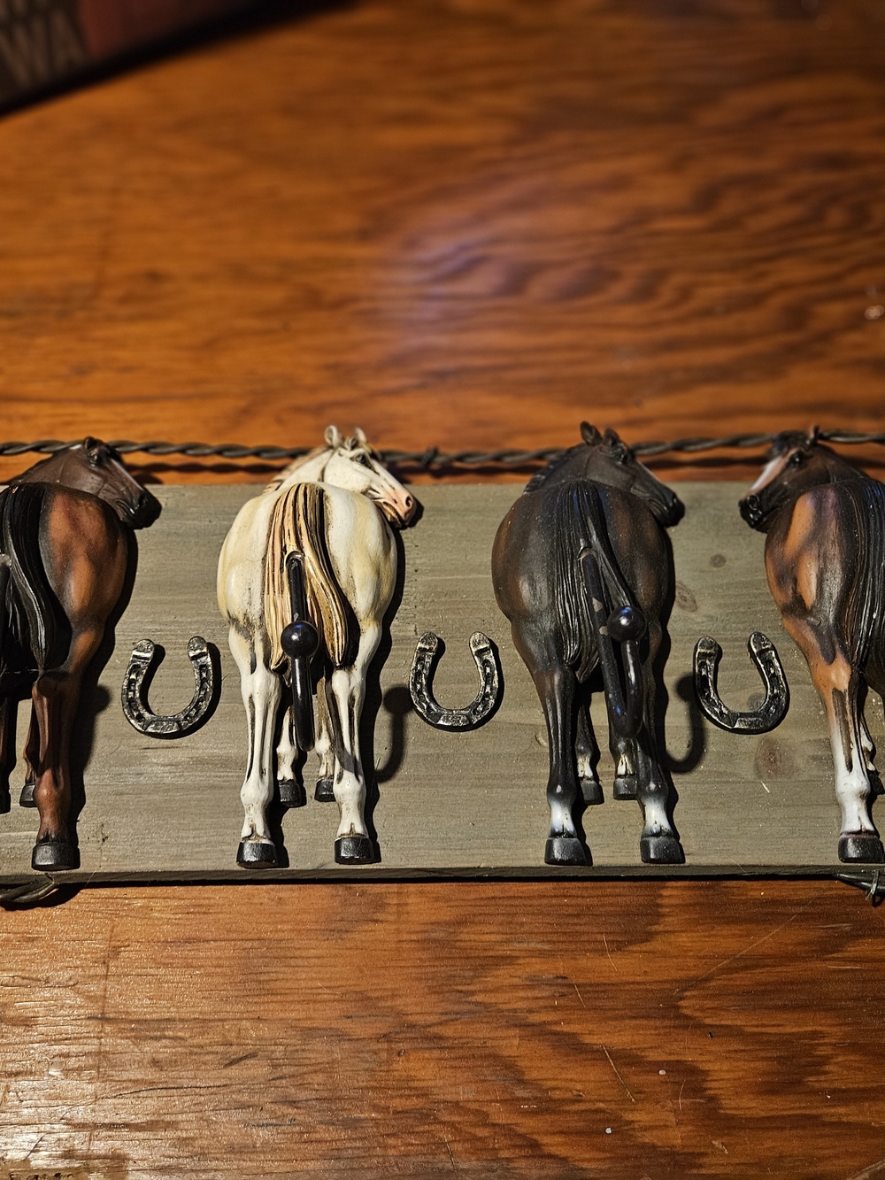 Rustic Horse Wall Hook Rack - Brown, Cream, Black -